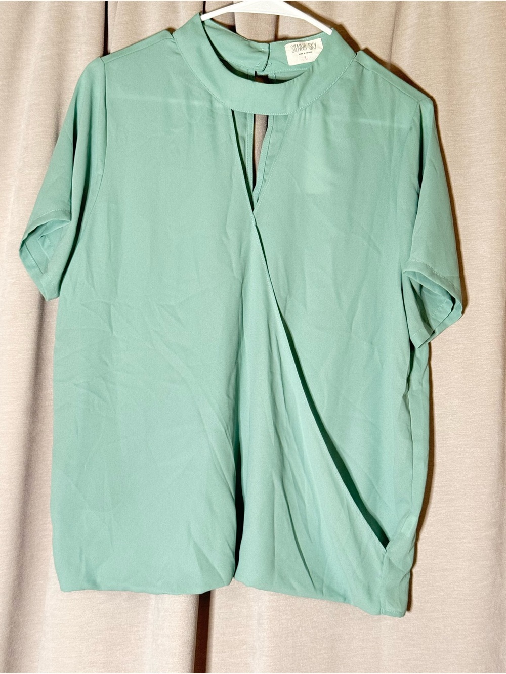 Sienna Sky Short Sleeve Mock Neck Blouse in Seafoam Green large